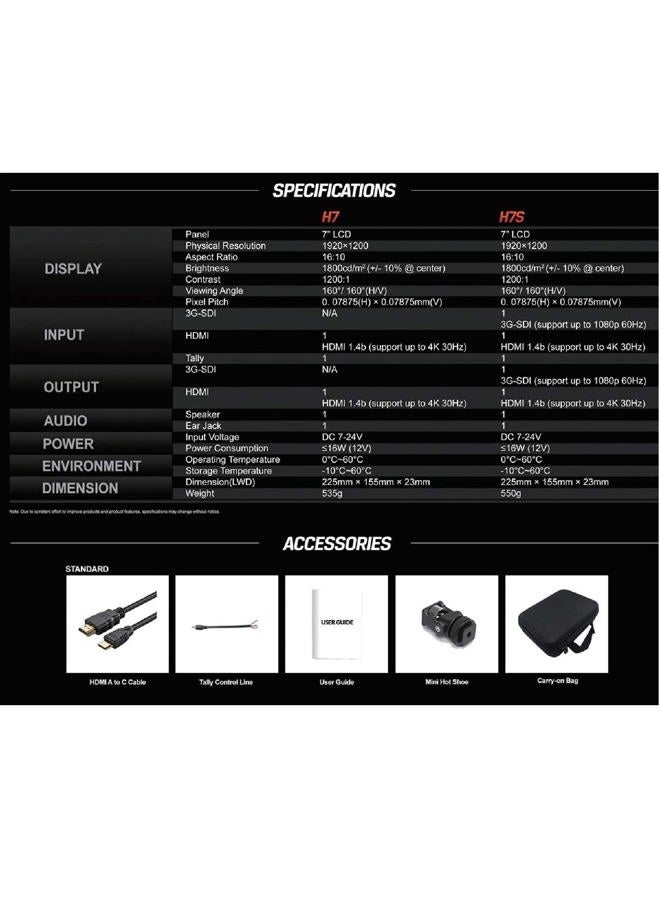 Lilliput مراقب ليلليبوت H7S 7" بدقة Full HD مع HDMI 4K و SDI، مكبر صوت مدمج، 1920x1200 - Image 5