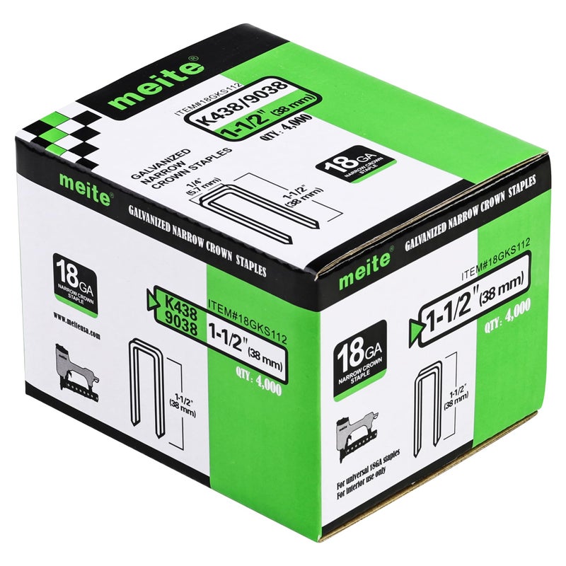 ميتي دبابيس ضيقة التاج 18 قياس 14 بوصة بطول 1.12 بوصة دبابيس مجلفنة للاستخدام الثقيل والتنجيد 4000 قطعة