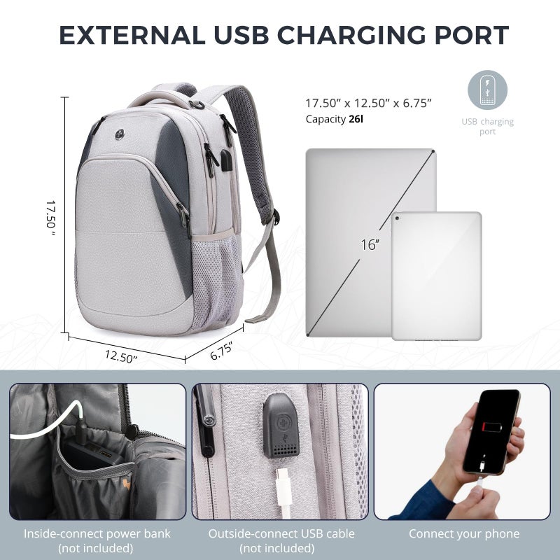 Swissdigital Design Business Laptop Backpack, College Laptops Backpack with USB Charging Port for Men and Women Fits 16 Inch Notebook, Mauve Grey | SD1670-05 - Image 4