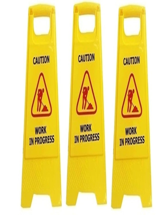 Amigos Store™ Work in Progress Warning Stands - Heavy-Duty Yellow ABS Safety Signs for Factories, Offices, Malls, Hotels, Hospitals, Commercial & Industrial Areas - Set of 3 - Image 1
