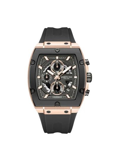 Kenneth Cole New York FiDi Men's 41.5mm Chronograph Watch with Gunmetal Dial & Black Silicone Strap