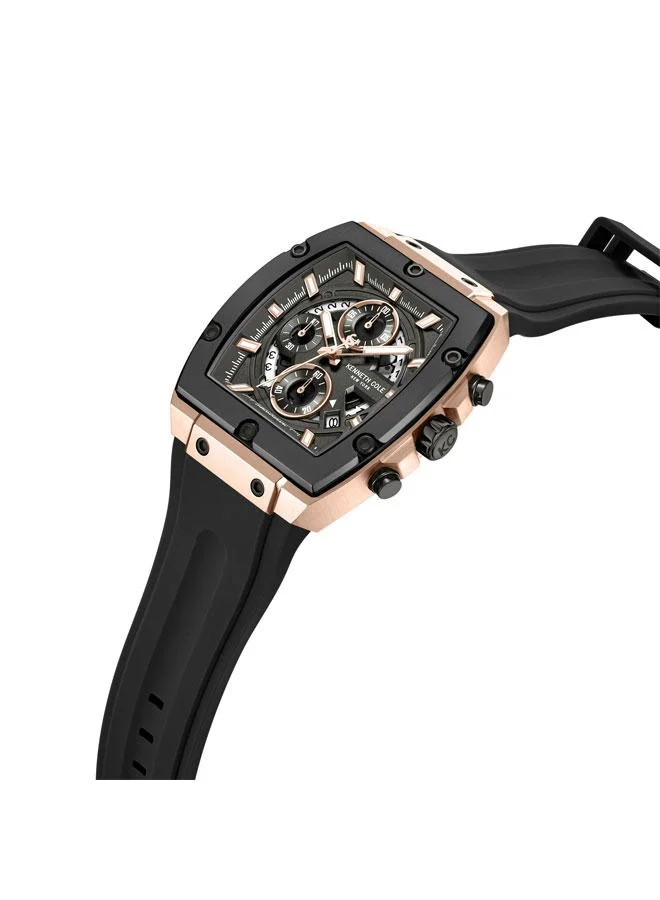 Kenneth Cole New York FiDi Men's 41.5mm Chronograph Watch with Gunmetal Dial & Black Silicone Strap