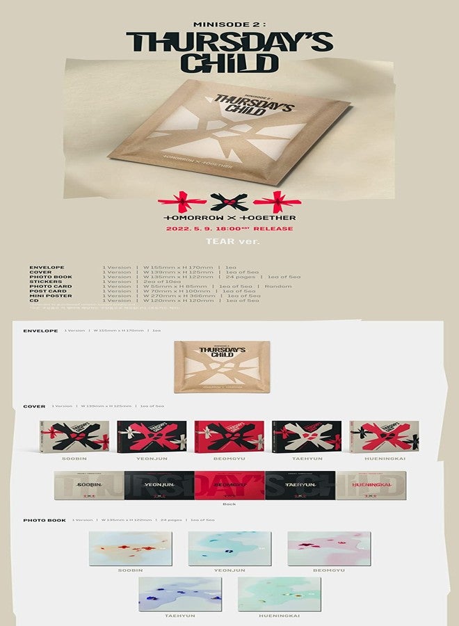 Big Hit Ent. TXT TOMORROW X TOGETHER - الحلقة المصغرة 2: Thursday's Child [TEAR ver.] الألبوم المصغر الرابع + مجموعة بطاقات الصور الإضافية (إصدار عشوائي) 155 × 170 مم - Image 5