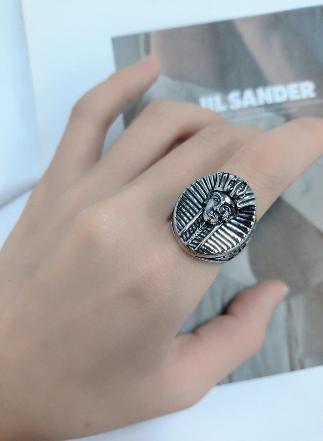 OIDIMS خاتم فرعون مصري قديم من OIDIMS، مصنوع من الفولاذ المقاوم للصدأ الفضي، مناسب للرجال والنساء، بتصميم بانك هيب هوب، مريح للارتداء، مجوهرات عتيقة مميزة، خاتم مفصل الإصبع الأوسط، هدية عيد ميلاد أو عيد الميلاد، مقاس 10. - Image 2