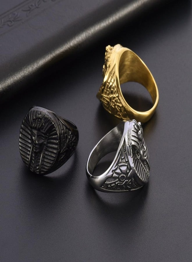 OIDIMS خاتم فرعون مصري قديم من OIDIMS، مصنوع من الفولاذ المقاوم للصدأ الفضي، مناسب للرجال والنساء، بتصميم بانك هيب هوب، مريح للارتداء، مجوهرات عتيقة مميزة، خاتم مفصل الإصبع الأوسط، هدية عيد ميلاد أو عيد الميلاد، مقاس 10. - Image 4