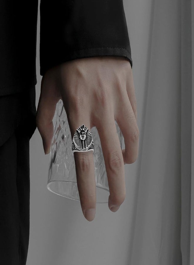 OIDIMS خاتم فرعون مصري قديم من OIDIMS، مصنوع من الفولاذ المقاوم للصدأ الفضي، مناسب للرجال والنساء، بتصميم بانك هيب هوب، مريح للارتداء، مجوهرات عتيقة مميزة، خاتم مفصل الإصبع الأوسط، هدية عيد ميلاد أو عيد الميلاد، مقاس 10. - Image 3