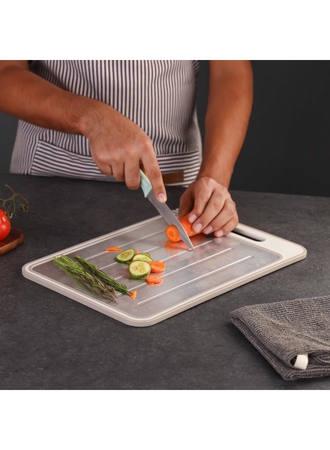 Royalford Cutting Board Kitchen with Ceramic Knife Sharpener Double Side Chopping Board RF12742 Non-Slip, Juice Grooves Aluminium Tray Non-porous Dishwasher Safe Food-Grade Easy-Grip Handle 1pc - Image 4