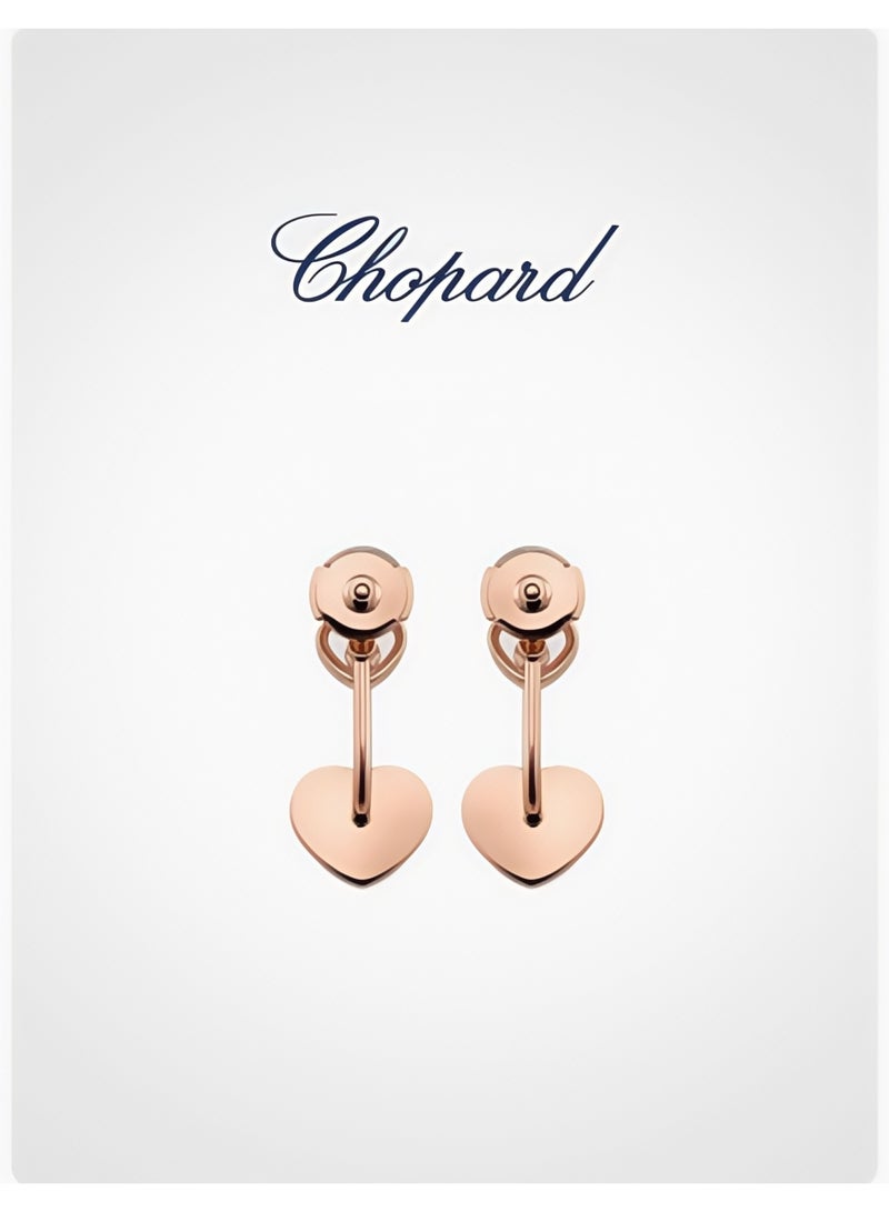 ​​Chopard 18K Rose Gold Heart-Shaped Gemstone & Diamond Stud Earrings For Women, Luxury Gift​