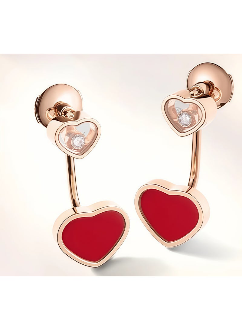 ​​Chopard 18K Rose Gold Heart-Shaped Gemstone & Diamond Stud Earrings For Women, Luxury Gift​