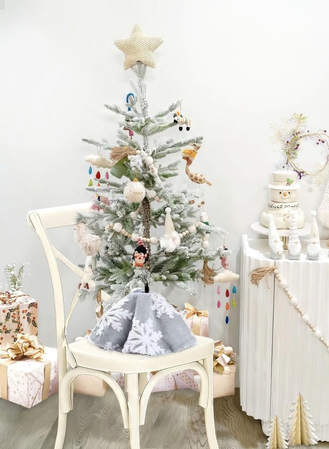 QueenDream Small Christmas Tree Skirt Faux Fur Tree Skirt 24inch Grey Plush Skirt with Snowflakes for Christmas Party Decorations - Image 2