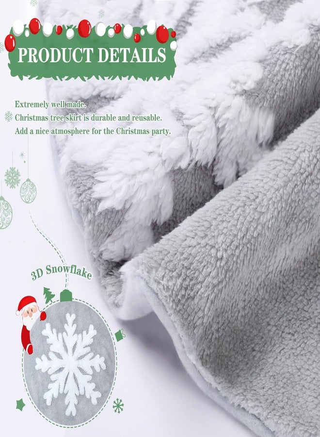 QueenDream Small Christmas Tree Skirt Faux Fur Tree Skirt 24inch Grey Plush Skirt with Snowflakes for Christmas Party Decorations - Image 4