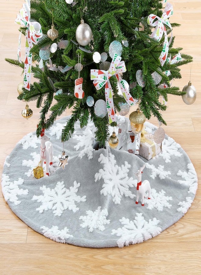 QueenDream Small Christmas Tree Skirt Faux Fur Tree Skirt 24inch Grey Plush Skirt with Snowflakes for Christmas Party Decorations - Image 5