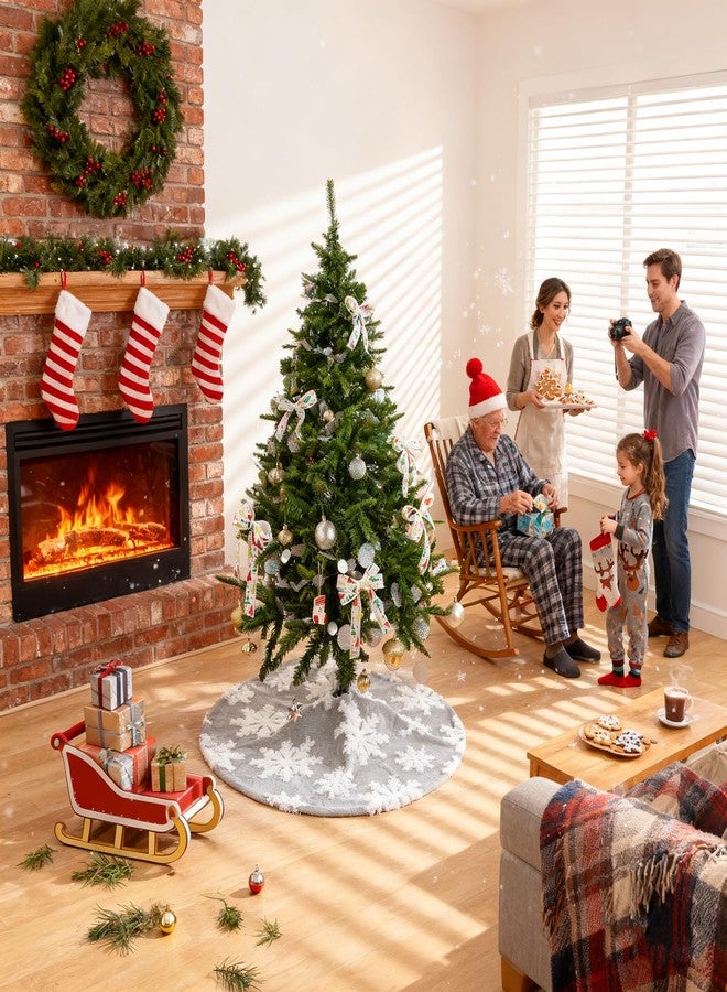 QueenDream Small Christmas Tree Skirt Faux Fur Tree Skirt 24inch Grey Plush Skirt with Snowflakes for Christmas Party Decorations - Image 3