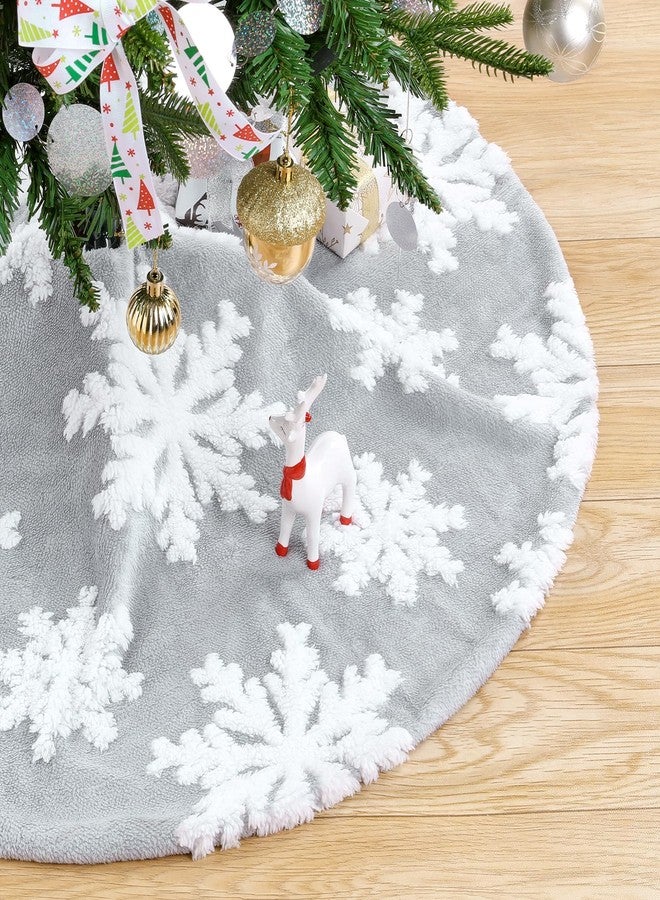 QueenDream Small Christmas Tree Skirt Faux Fur Tree Skirt 24inch Grey Plush Skirt with Snowflakes for Christmas Party Decorations - Image 1