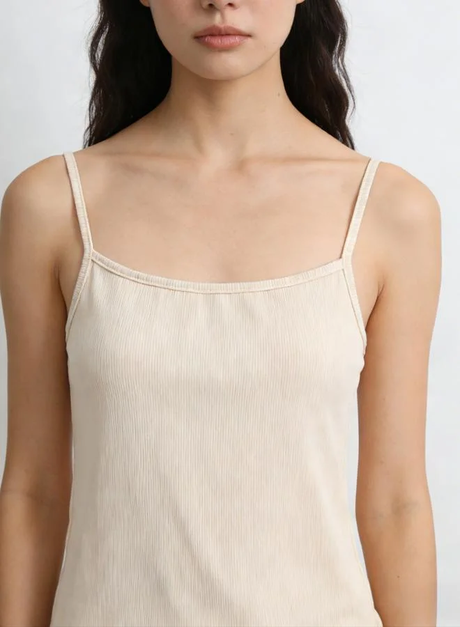 Take Two Beige Solid Strappy Cami Top