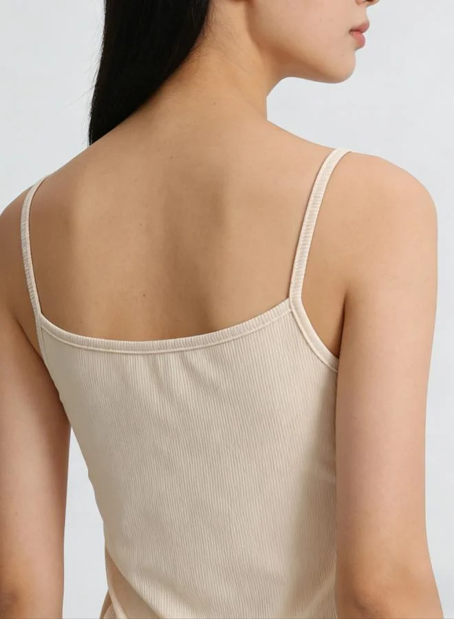 Take Two Beige Solid Strappy Cami Top