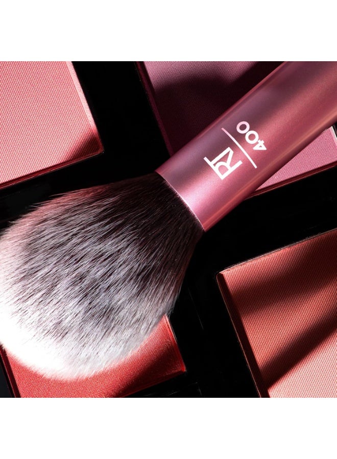 أر تي [RT 400] فرشاة مكياج بلش فائقة النعومة للبلش السائب او الكريمي او المضغوط، فرشاة بودرة متوهجة وردية، فرشاة بودرة منفوشة، حلقات من الالومنيوم، شعيرات صناعية - Image 4