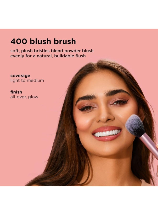أر تي [RT 400] فرشاة مكياج بلش فائقة النعومة للبلش السائب او الكريمي او المضغوط، فرشاة بودرة متوهجة وردية، فرشاة بودرة منفوشة، حلقات من الالومنيوم، شعيرات صناعية - Image 5
