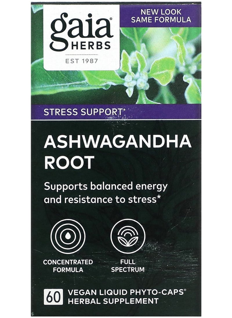 Gaia Herbs Ashwagandha Root, 60 Vegan Liquid Phyto-Caps 