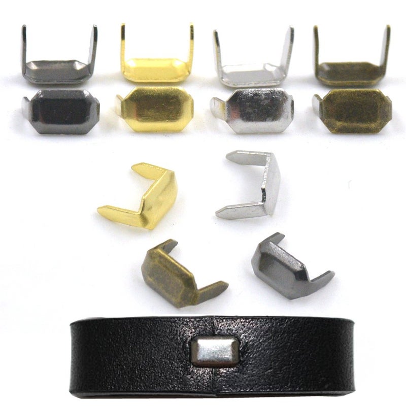 Bluemoona 100 Pcs - Brass Staple 8mm Leather Belt Loops Fastener Holder DIY Leathercraft Connector Gunblack