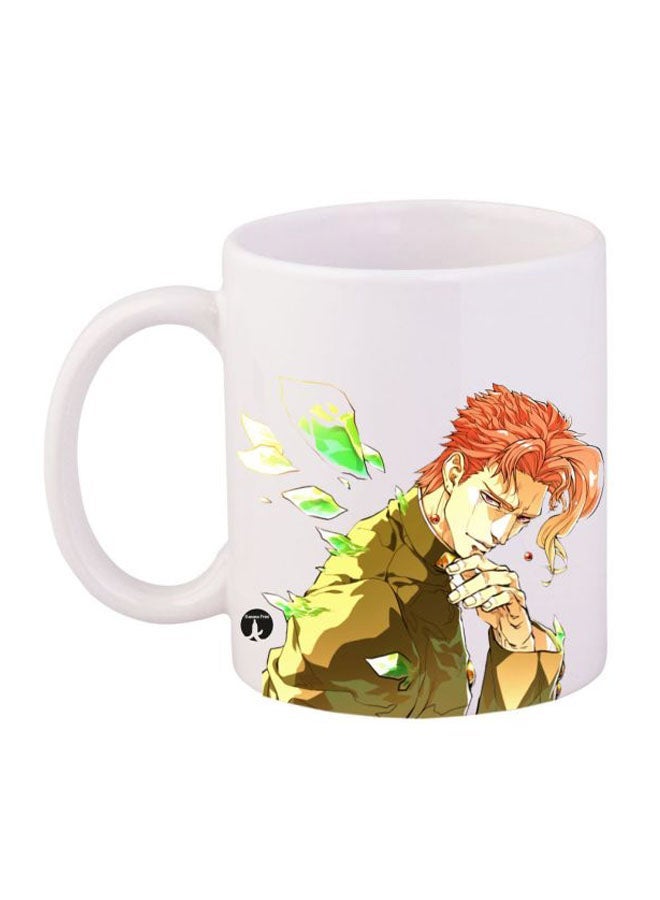 RYN Durable Heat-Resistant Thick Wall Designed Ergonomic Handled Jojo's Bizarre Printed Mug White/Orange/Green 11ounce