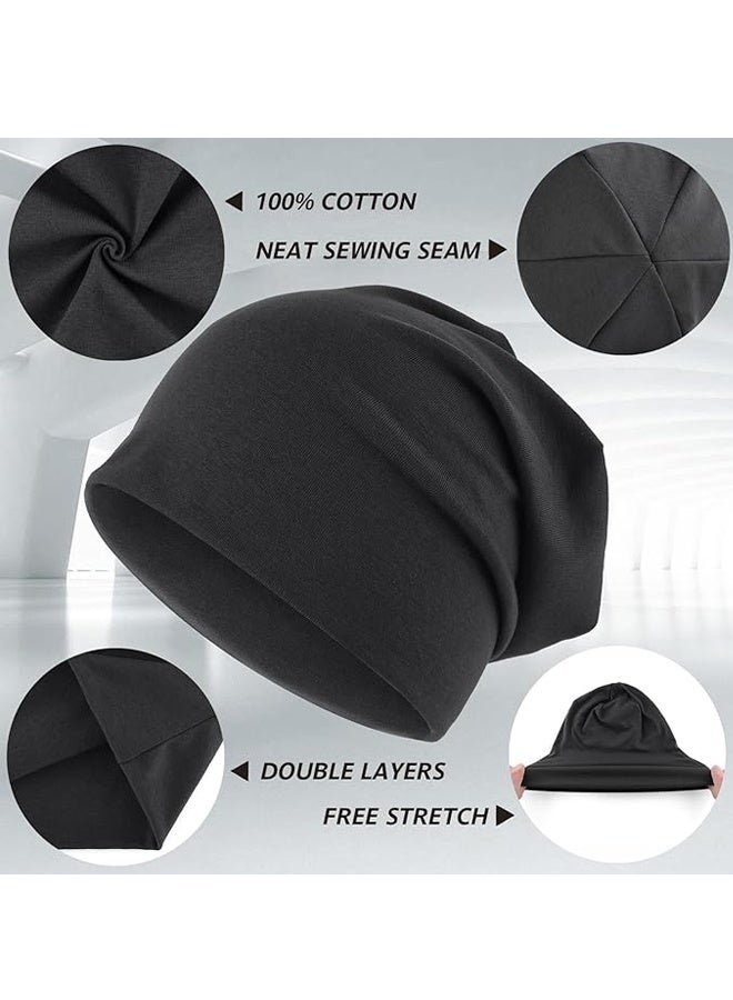 4PCS Lightweight Slouchy Beanie for Men Women, Oversize Thin Cotton Skull Cap Chemo Cap Night Sleeping Hat for All Seasons - Image 3