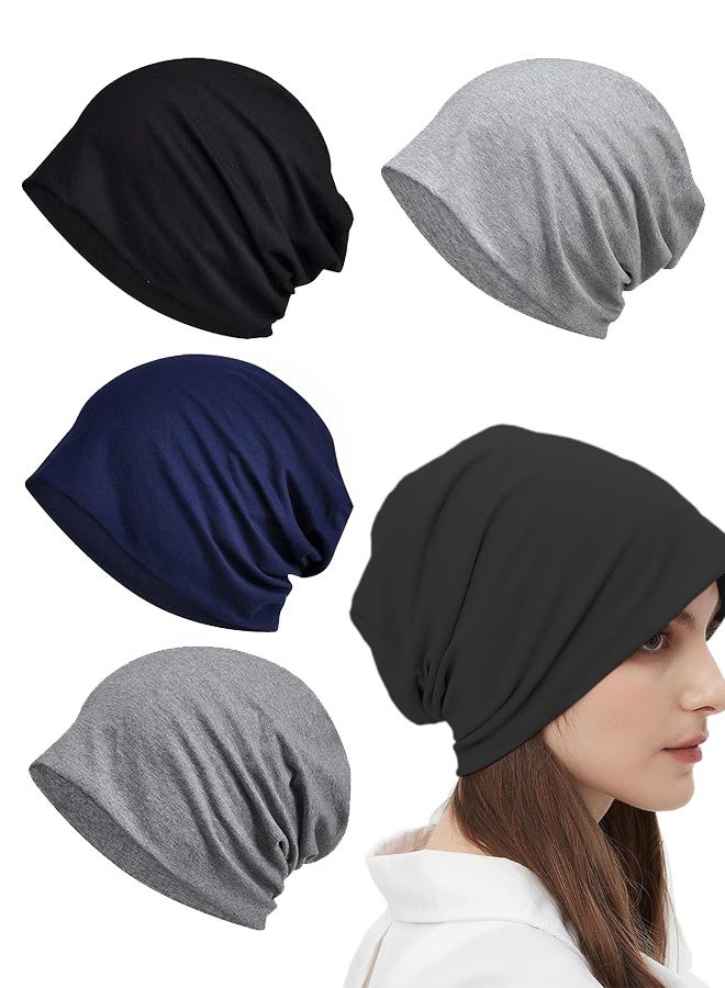 4PCS Lightweight Slouchy Beanie for Men Women, Oversize Thin Cotton Skull Cap Chemo Cap Night Sleeping Hat for All Seasons - Image 1