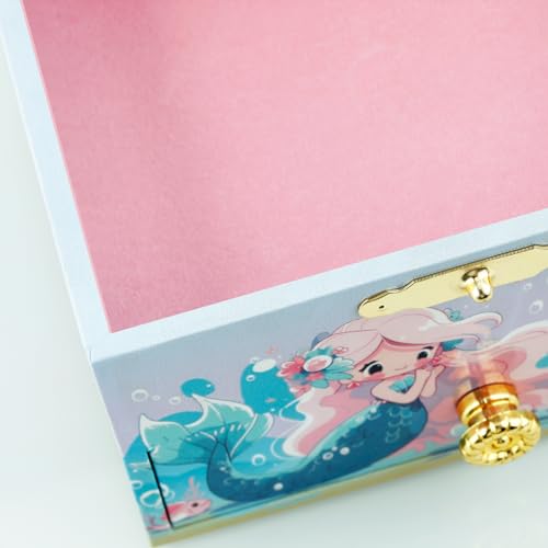 RR ROUND RICH DESIGN Kids Musical Jewelry Box for Girls Include Drawer and Pretty Jewelry Set with Cute Mermaid Theme - Beautiful Dream Tune Blue - Image 5
