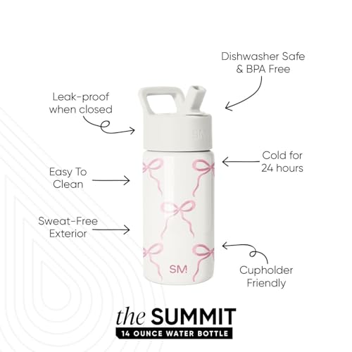 Simple Modern Kids Water Bottle with Straw Lid 14oz Insulated Stainless Steel Kids Tumbler Spill Proof Toddler Cup for School Girls Boys Summit Bows - Image 3
