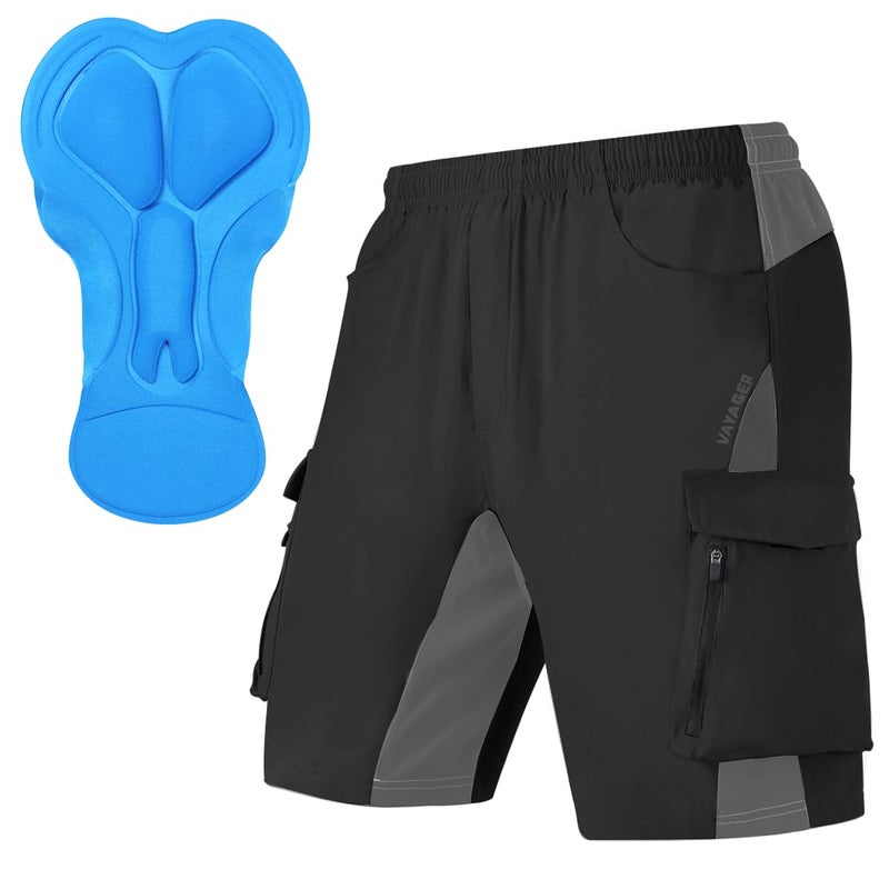 VAYAGER Men's Mountain Bike Shorts 3D Padded Bicycle MTB Shorts Loose-fit Lightweight MTB Cycling Shorts (Black-M) - Image 1