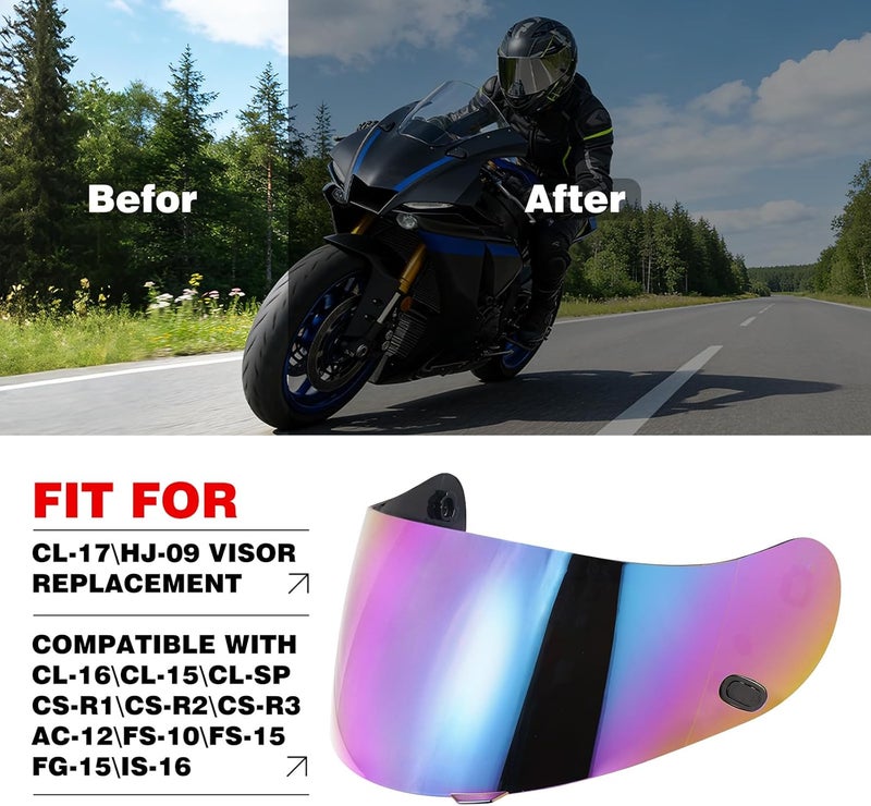 VCOROS Motorcycle Helmet Face Shield Visor Replacement for HJC Helmets - Rainbow - Image 5