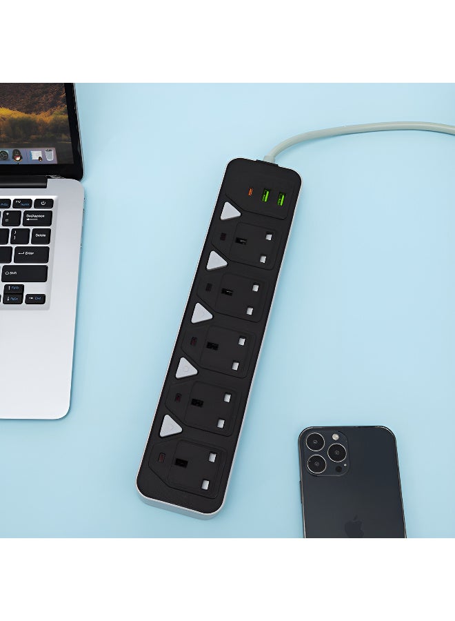 PowerMax Extension 5-Socket, 2-USB, 1-Type-C Power Strip with Individual Switches – 2000W, 5M Cable, Wall-Mountable - Image 5