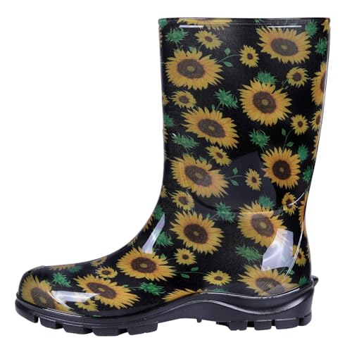 Asgard Women's Mid Calf Rain Boots Short Waterproof Garden Shoes Flower Print Sunflowers 39 (8.5) - Image 4