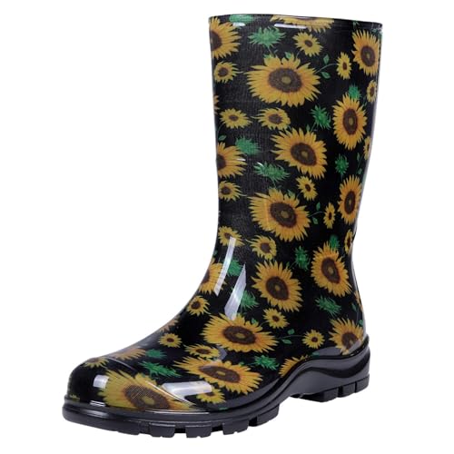 Asgard Women's Mid Calf Rain Boots Short Waterproof Garden Shoes Flower Print Sunflowers 39 (8.5) - Image 3