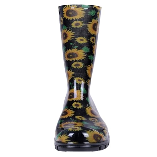 Asgard Women's Mid Calf Rain Boots Short Waterproof Garden Shoes Flower Print Sunflowers 39 (8.5) - Image 5