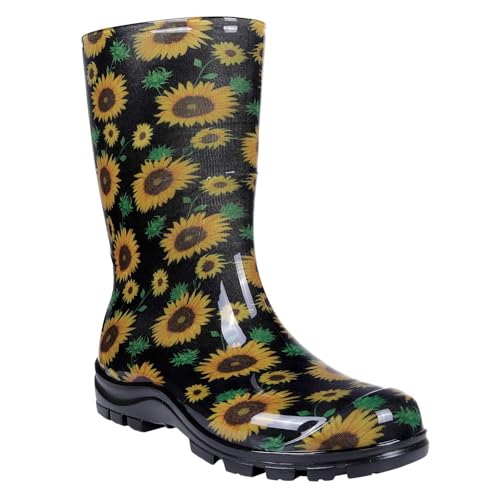 Asgard Women's Mid Calf Rain Boots Short Waterproof Garden Shoes Flower Print Sunflowers 39 (8.5) - Image 1