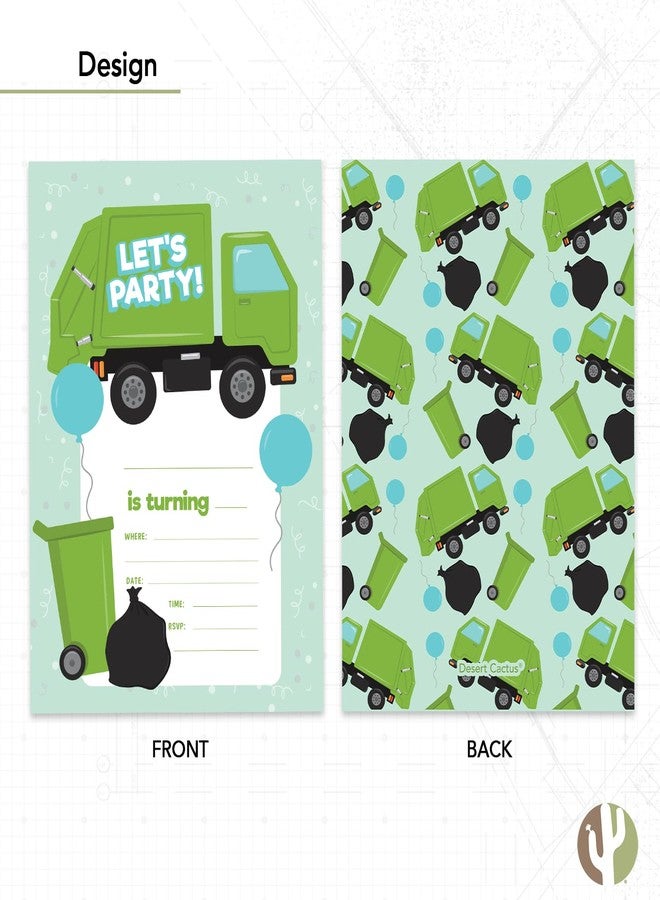 Desert Cactus Garbage Truck Happy Birthday Invitations Style 2 Invite Cards (10 Count) With Envelopes Boys Girls Kids Party (10ct) - Image 4