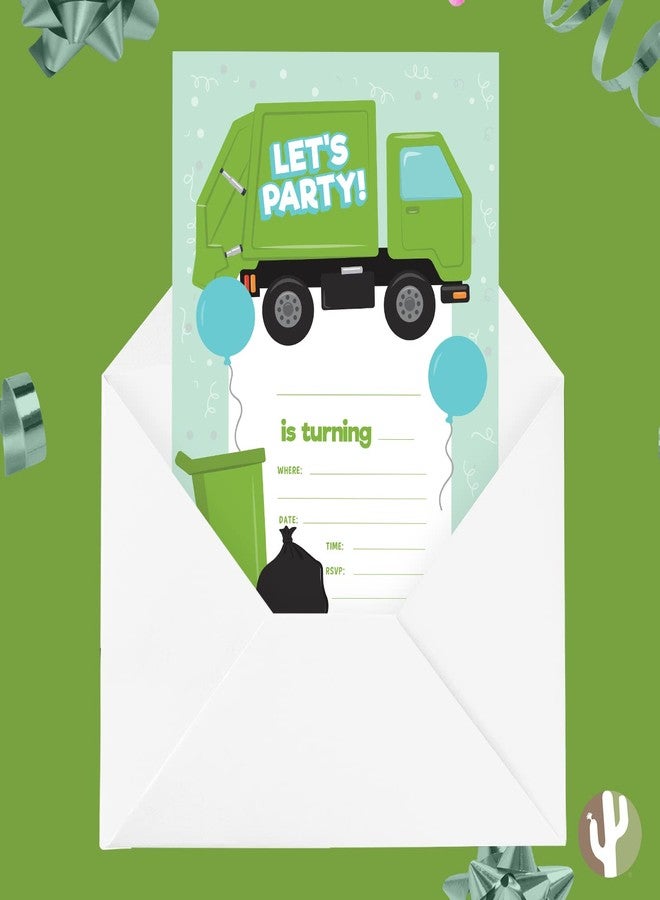 Desert Cactus Garbage Truck Happy Birthday Invitations Style 2 Invite Cards (10 Count) With Envelopes Boys Girls Kids Party (10ct) - Image 5