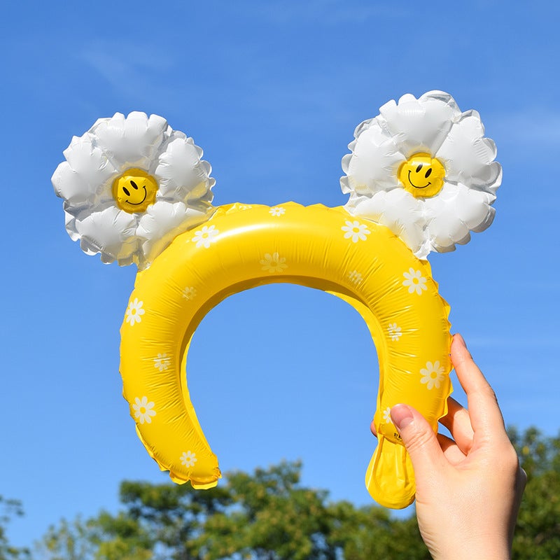 Daisy Smiley Daisy Handheld Stick Mid-Stick Headband Aluminum Film Balloon Stall Push-Sweep Code Activity Balloon - Image 1