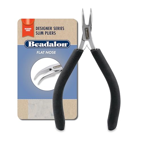 Beadalon Designer Series Slim Bent Chain Nose Pliers, Black Vinyl-Free Grips, Stainless Steel, Box Joint, Double Leaf Springs, 5.75 in - Image 1