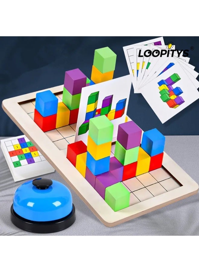 لوبيتيز طاولة ألعاب بناء مكعبات خشبية ثنائية اللاعبين - لعبة تعليمية للأطفال وتفاعل الوالدين - Image 1
