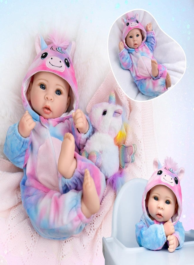 Aori 17 Inch Lifelike Baby Dolls Realistic Baby Girl Doll with Soft Lightweight Body, Colorful Pony Outfit & Feeding Accessories, for Girls Age 3+ - Image 4