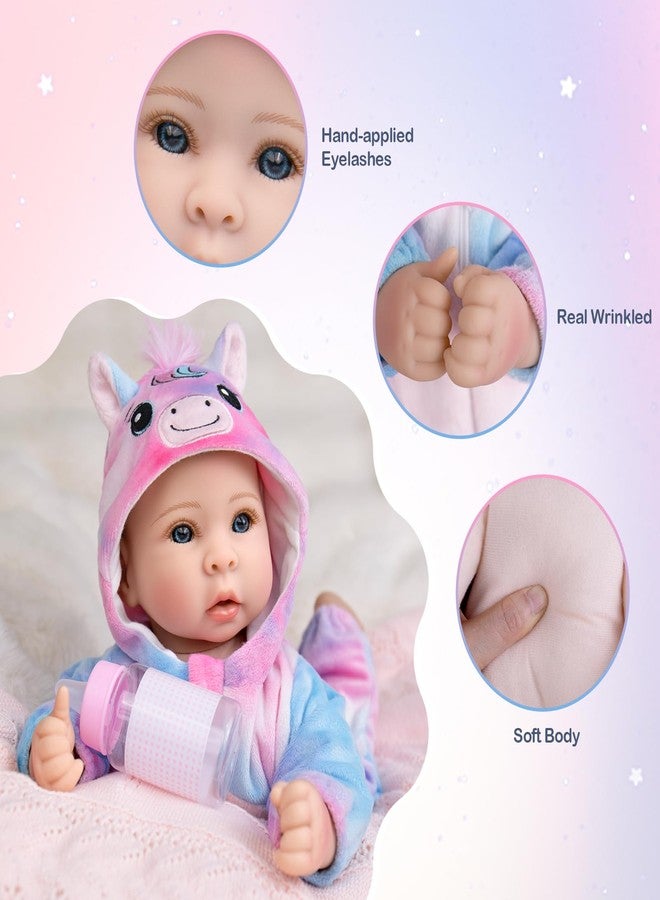 Aori 17 Inch Lifelike Baby Dolls Realistic Baby Girl Doll with Soft Lightweight Body, Colorful Pony Outfit & Feeding Accessories, for Girls Age 3+ - Image 5