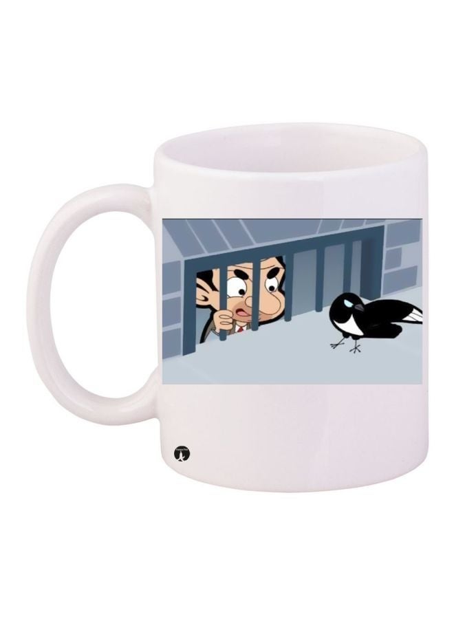 Mr. Bean Printed Coffee Mug White/Grey/Black 11ounce