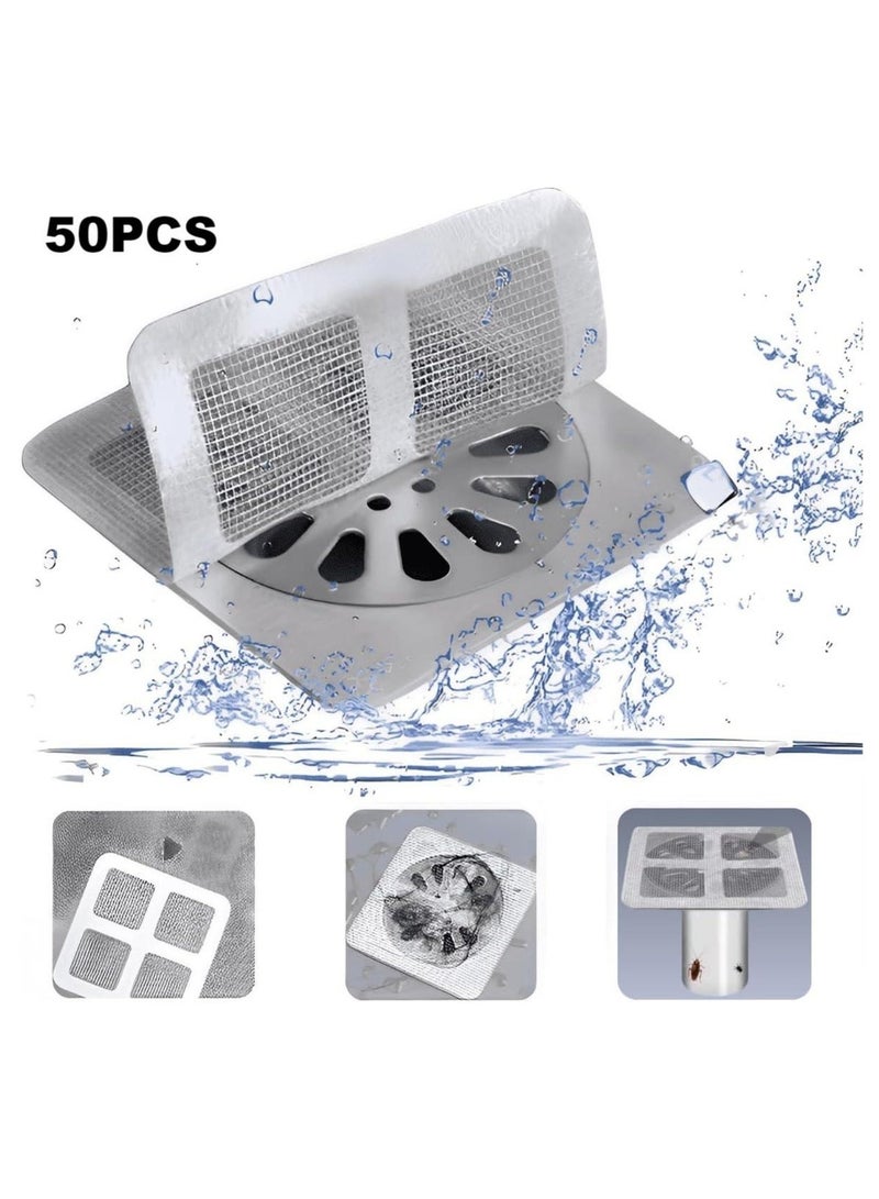 50PCS Disposable Hair Drain Stickers Floor Drain Sticker, Disposable Shower Drain Cover Hair Catcher Shower Drain Mesh Stickers, Sewer Filter Screen, Bathroom, Laundry, Bathtub, Kitchen - Image 1
