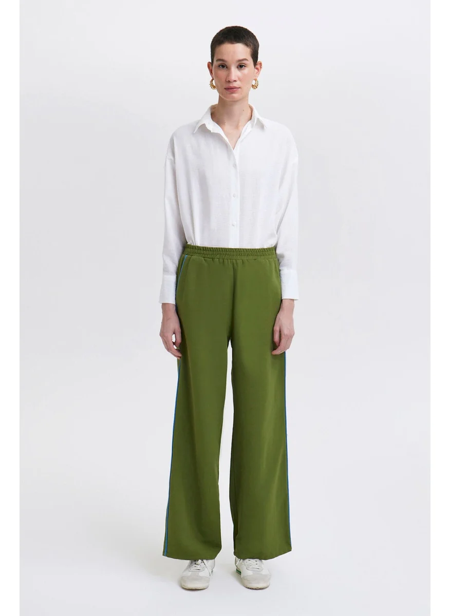 توتشي Wide Leg Linen Trousers with Piping Detail