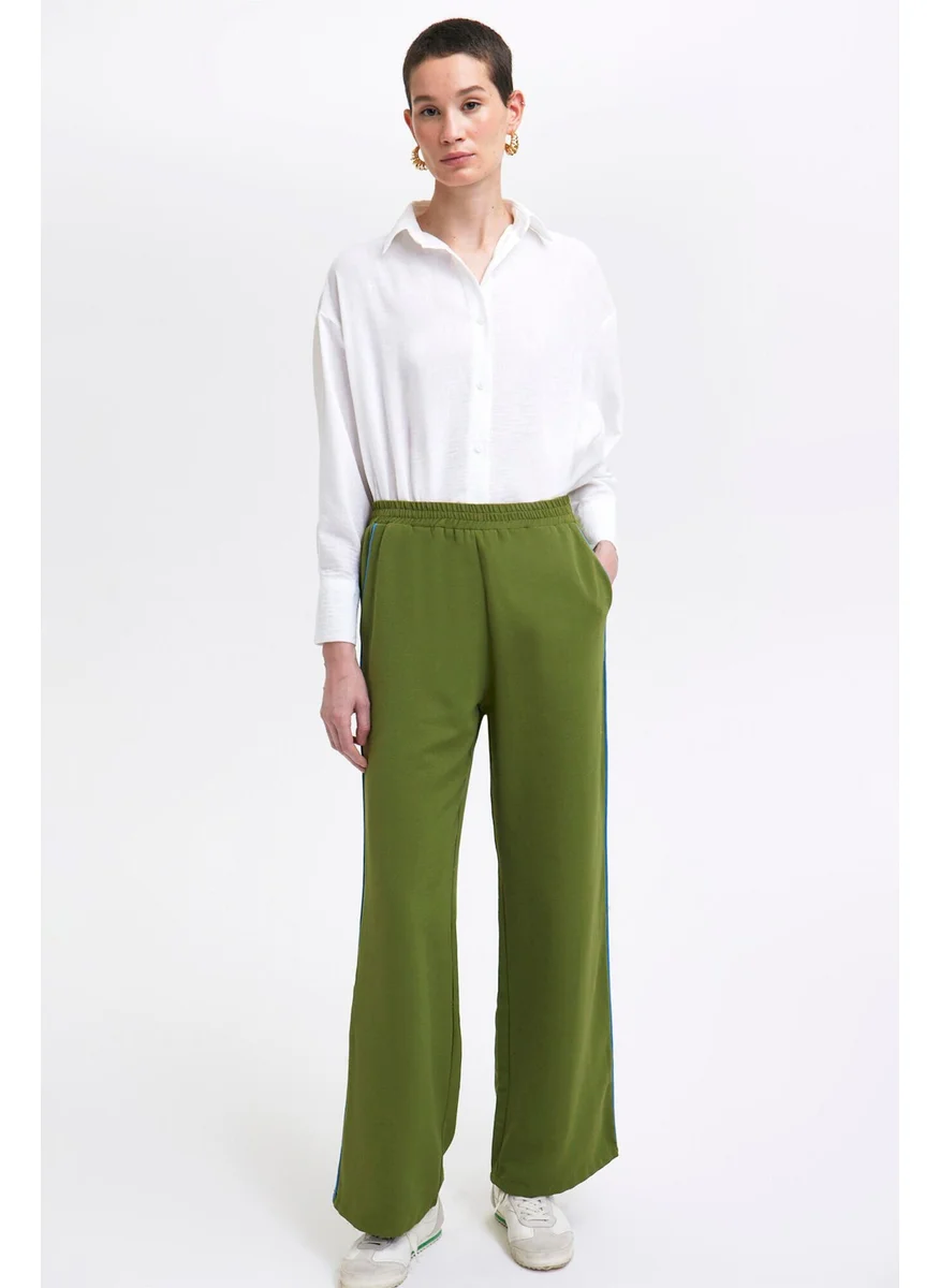 توتشي Wide Leg Linen Trousers with Piping Detail