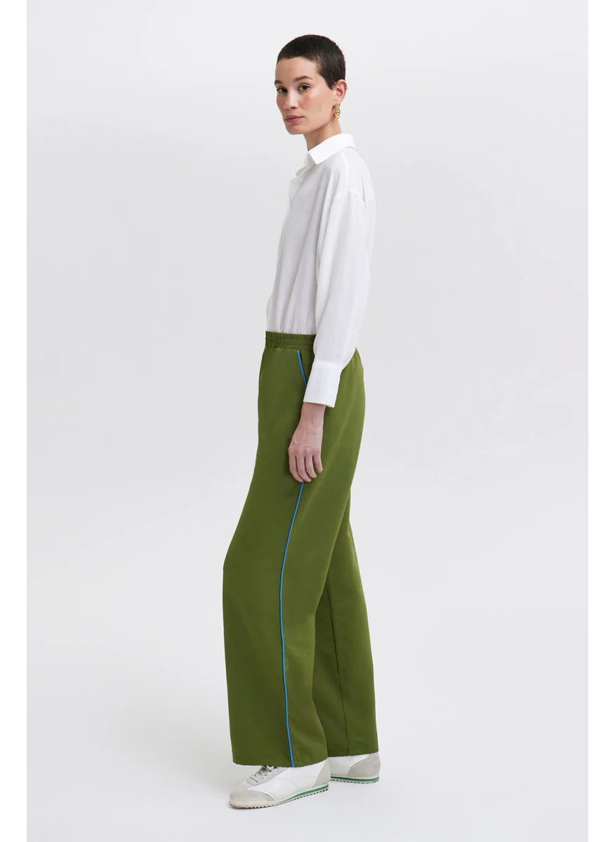 توتشي Wide Leg Linen Trousers with Piping Detail