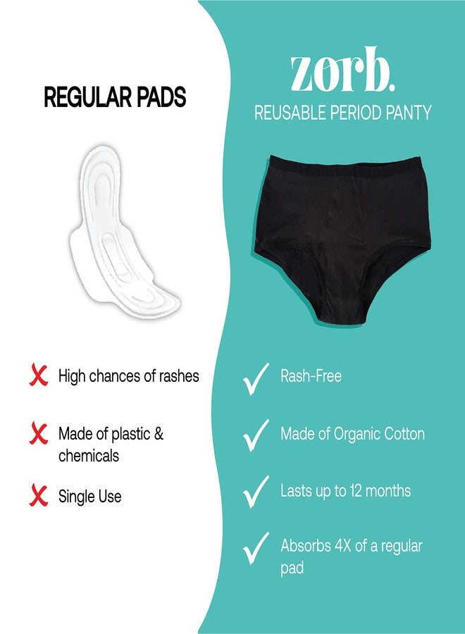 Zorb. Reusable Period Panty for Women | Cotton, Spandex | Comfortable Period Panties for Women Leak Proof | Absorbs Heavy Flow 4X of Sanitary Pad Black, 2XL (PO2) - Image 4
