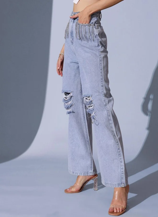 STREET 9 Light Blue Highly Distressed High-Rise Jeans for Women